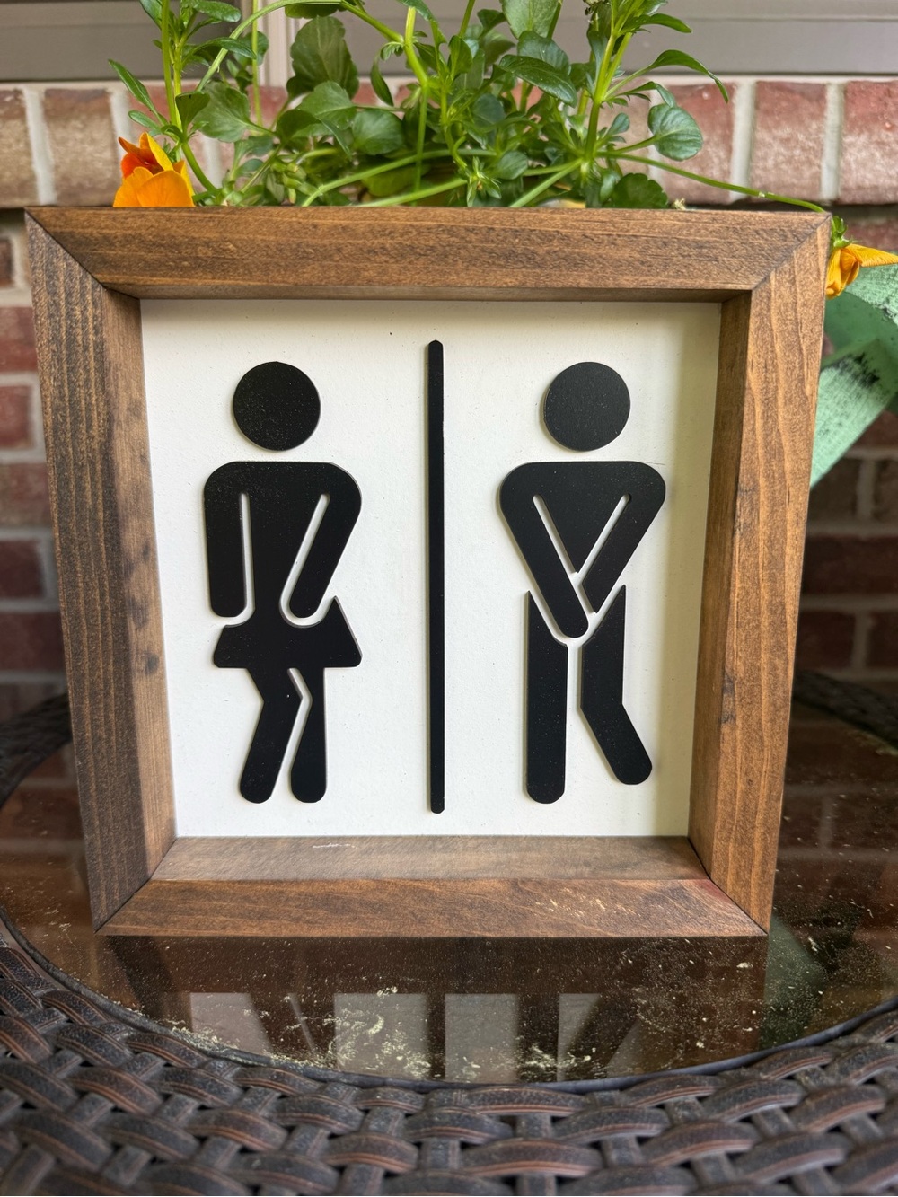 Restroom Wood Framed Sign - Black & White